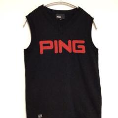PING デカロゴ ニット ベスト 黒赤 S