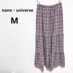 ナノユニバース チェック柄 ロング丈 フレアスカート【M】フェミニン 女っぽ