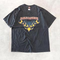 ハーレーダビッドソン プリントTシャツ 00s USA 炎 黒 XL 14351