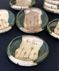 坂口健 東御土風紋織部向付 皿 器 作家もの 作陶展 共箱つき 坂口健@白と緑のうつわ展