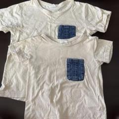 デニムポケット付きベージュTシャツ　シシュノン　兄弟　姉妹　お揃い　100