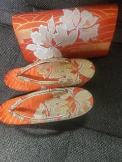 花柄オレンジ草履とバッグセット