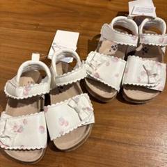 新品　14cm いちご柄リボン付きホワイトサンダル ベビー　キッズ　女の子