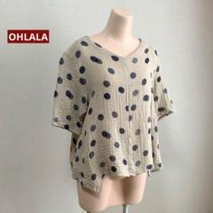 OHLALA 麻55％ ドット　五分袖　カットソー