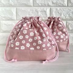 お弁当袋&コップ袋 お花 花柄 フルレット ピンク 給食袋 入園 入学