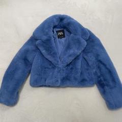 美品 ZARA ファー ジャケット ブルゾン アウター ブルー　M 極美品！！ZARA フェイクファー ジャケット ブルー XS Mサイズ