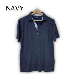 1908★【navy】　ポロシャツ　水玉　グレー系　ネイビー系　XL　胸ポケット