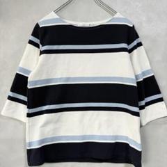 イッツデモ L ボーダーTシャツ 五分袖〜半袖カットソー ユーネック