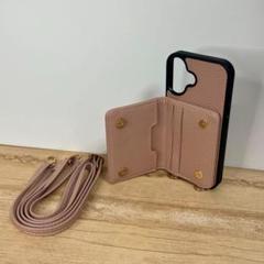 iPhone16 スマホケース ショルダーストラップ付 カードケース付き ピンク