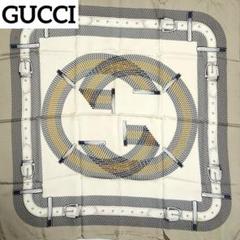 ★GUCCI★ スカーフ 大判 インターロッキング ベルト チェーン グレージュ ☆GUCCI☆ スカーフ 大判 インターロッキング ベルト チェーン