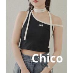 Chico チョーカー付アシメワンショル刺繍タンクトップ　セール　新品　キャミ