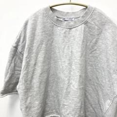 【ZARA】ザラ スウェット 半袖 両サイドリブ使い グレー EUR Lサイズ