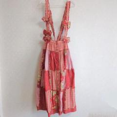 ピンクハウス 花柄ジャンパースカート パッチワーク レッド