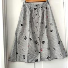 ZARA ザラ フロントボタン フレアスカート ストライプ　ワッペン