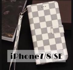 チェック柄 手帳型 iPhoneケース iPhone7/8/SE ホワイト