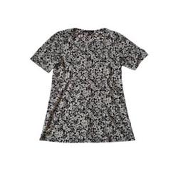 ❁esche❁エッシュ(L)半袖 花柄 チュニック/ブラック × ベージュ