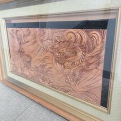 虎　龍　木彫り　絵　壁画 骨董市 中国