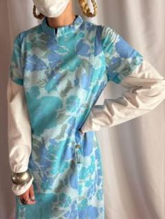 古着 ビンテージ 70s USA 水色 コットン ワンピース 花柄 総柄