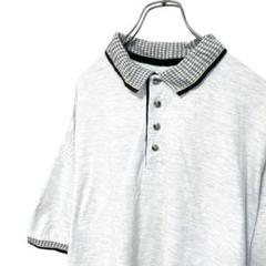 千鳥柄 襟付き ヴィンテージ　高みえ 半袖 ポロシャツ　ホワイト　白 2XL