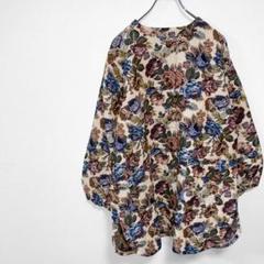 ノーブランド【F】花柄シャツ ジャケット クルーネック 総柄 昭和レトロ