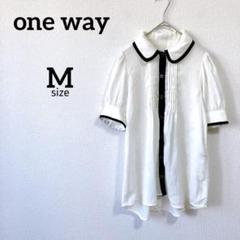 Z【ワンウェイ】ピンタックブラウス シャツ M 半袖 バイカラー 白黒 ガーリー