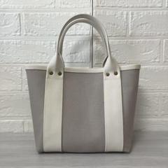 帆布トートバッグ ハンドメイド アイスグレー×フェイクレザー