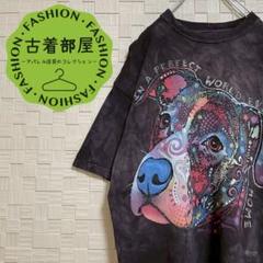 ザ・マウンテン タイダイ ビッグプリントTシャツ 犬 L アート ブラウン 茶色
