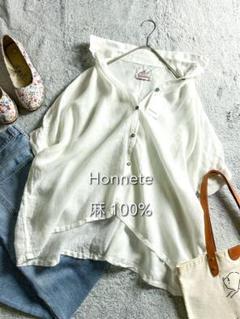 新品タグ付【Honnete】オネット アイリッシュリネン100%シャツ 白