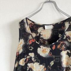 used 和柄タンクトップ 花柄 ブラック ワッシャー加工 ヴィンテージ 古着