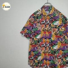 デザインシャツ　アートデザイン　レトロ　ヴィンテージ　マルチカラー　個性派　M