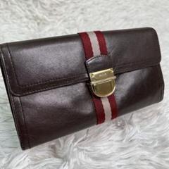BALLY 二つ折り財布 黒 赤 白 ストライプ 現行品 BALLY バリー二つ折り財布 レッドホワイトライン