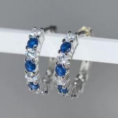 R083 ピアス　フープ　リング　サファイア　ブランド　CZダイヤ　プレゼント R083 ピアス フープ リング サファイア ブランド CZダイヤ