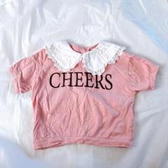 5 Tシャツ 半袖 レース 襟 背中 ボタン ロゴT 女の子 夏