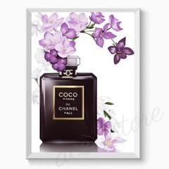 G167 アートポスター シャネル CHANEL 香水 花 黒 紫 蝶々