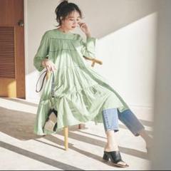 専用 美品 ヌキテパ インド綿 ティアードワンピース ミント セール】インド綿ティアードマキシワンピース（ワンピース