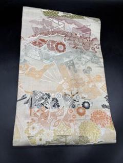 高級　正絹　洒落帯　名古屋帯　アンティーク　大正ロマン　花柄　亀甲柄　210