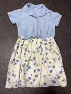 キッズ130 水色花柄半袖ワンピース