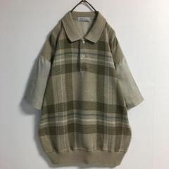 レトロ 古着 リブ襟 ハーフボタン プルオーバーシャツ 異素材MIX メンズ