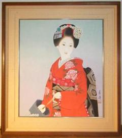 真作】絵画宮下柚葵（寿峰）日本画10号雨もよい名品共シールT49