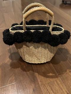NANNACAY カゴ　バッグ　ポンポン付き ハンドルボーダーポンポン付かごバッグ | Belleza