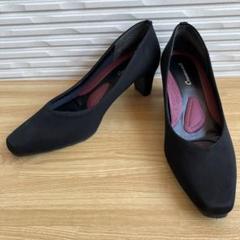 RAKUNA ブラックパンプス23.5 4E　整体パンプス 美品 RAKUNA パンプス ローヒール 疲労 足が痛くないパンプス 楽 痛く