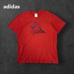 アディダス 古着 グラフィックTシャツ レッド パフォーマンスロゴ