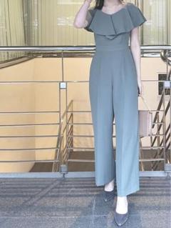 【タグ付き未使用】ラグナムーン　デコルテラッフル　パンツドレス　ブラック　M LAGUNAMOON ラグナムーン LADYパネルレースドッキングパンツ