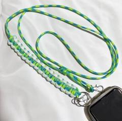 調節可能　パラコード　スマホショルダー　ライムグリーン柄×ホワイト