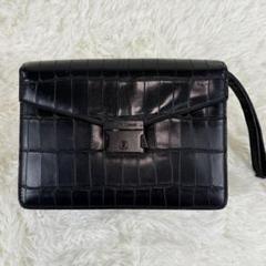 エンポリオアルマーニ クラッチバッグ クロコ型押し レザー 2ルーム 黒 難あり
