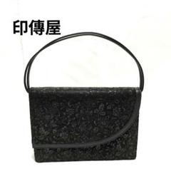 印傳屋　黒の花柄　未使用品　鹿革　花唐草　クラッチバッグ