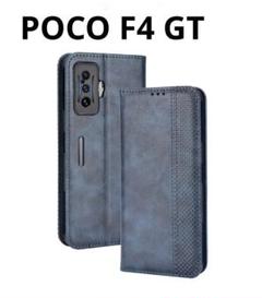 POCO F4 GT スマホケース 手帳型 PUレザー スタンド機能 ブルー