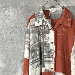 LAMODE PARIS　総柄シャツ ポリシャツ　開襟 ブラウン　ホワイト