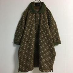 レトロ 古着 モザイク風 四角ドット 総柄 襟切替 ポロシャツ 半袖 メンズL