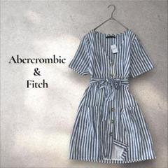 新品 アバクロ ノーカラー シャツ チュニック ストライプ 綿100